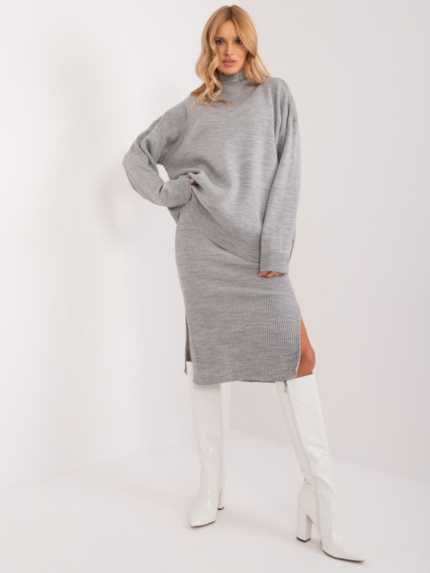 Sivý komplet šiat a svetra -BA-KMPL-1490.52-grey Veľkosť: ONE SIZE