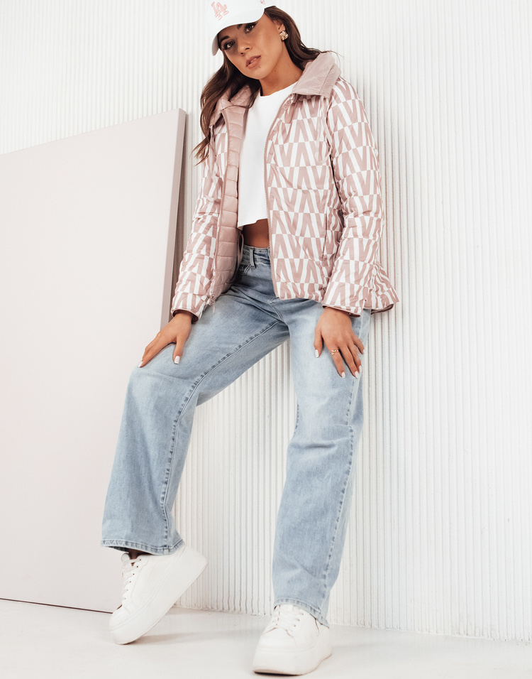 Svetloružová vzorovaná obojstranná bunda VANLY TY4277 Veľkosť: S