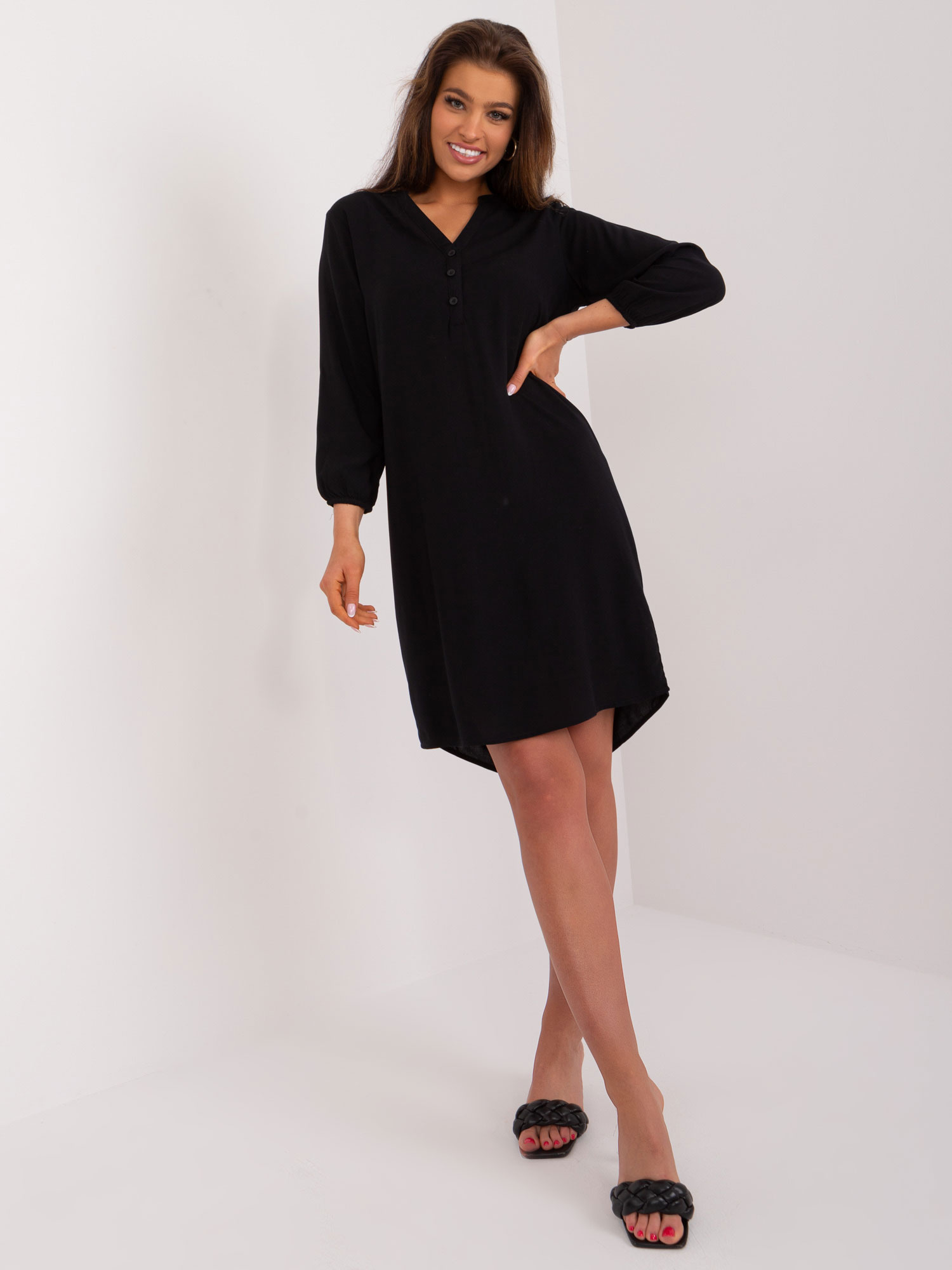 Čierne košeľové šaty D73761M30427A-black Veľkosť: S