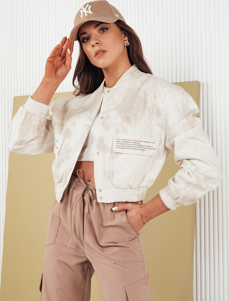 Svetlobéžová crop bomber bunda SERRO TY4298 Veľkosť: L