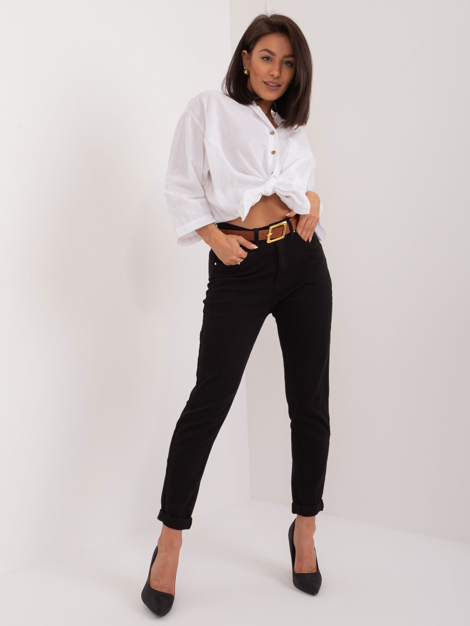 Čierne mom fit džínsy PM-SP-J1285-2.11-black Veľkosť: XS