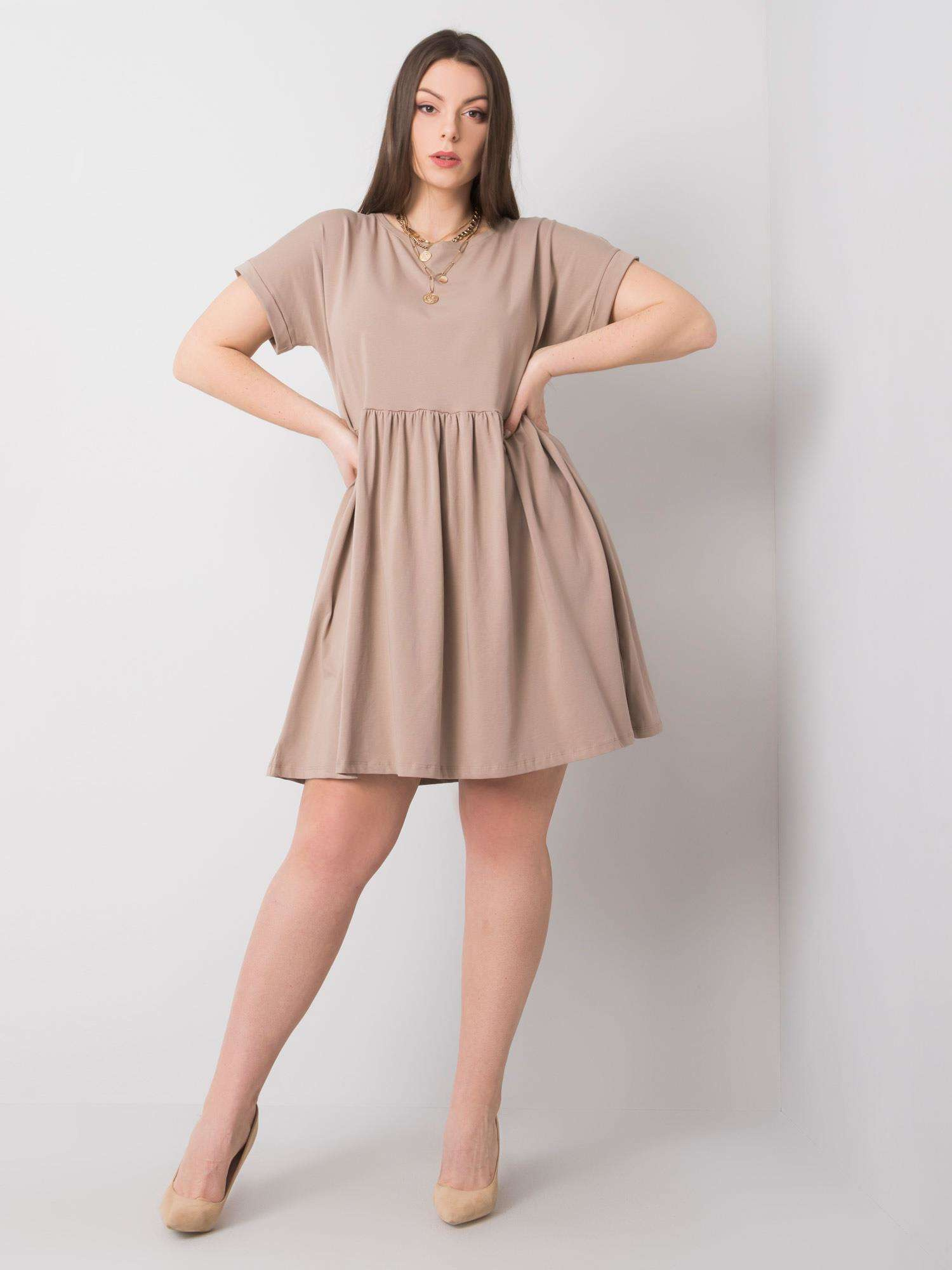 Béžové dámske basic šaty -RV-SK-6292.09P-beige Veľkosť: 3XL