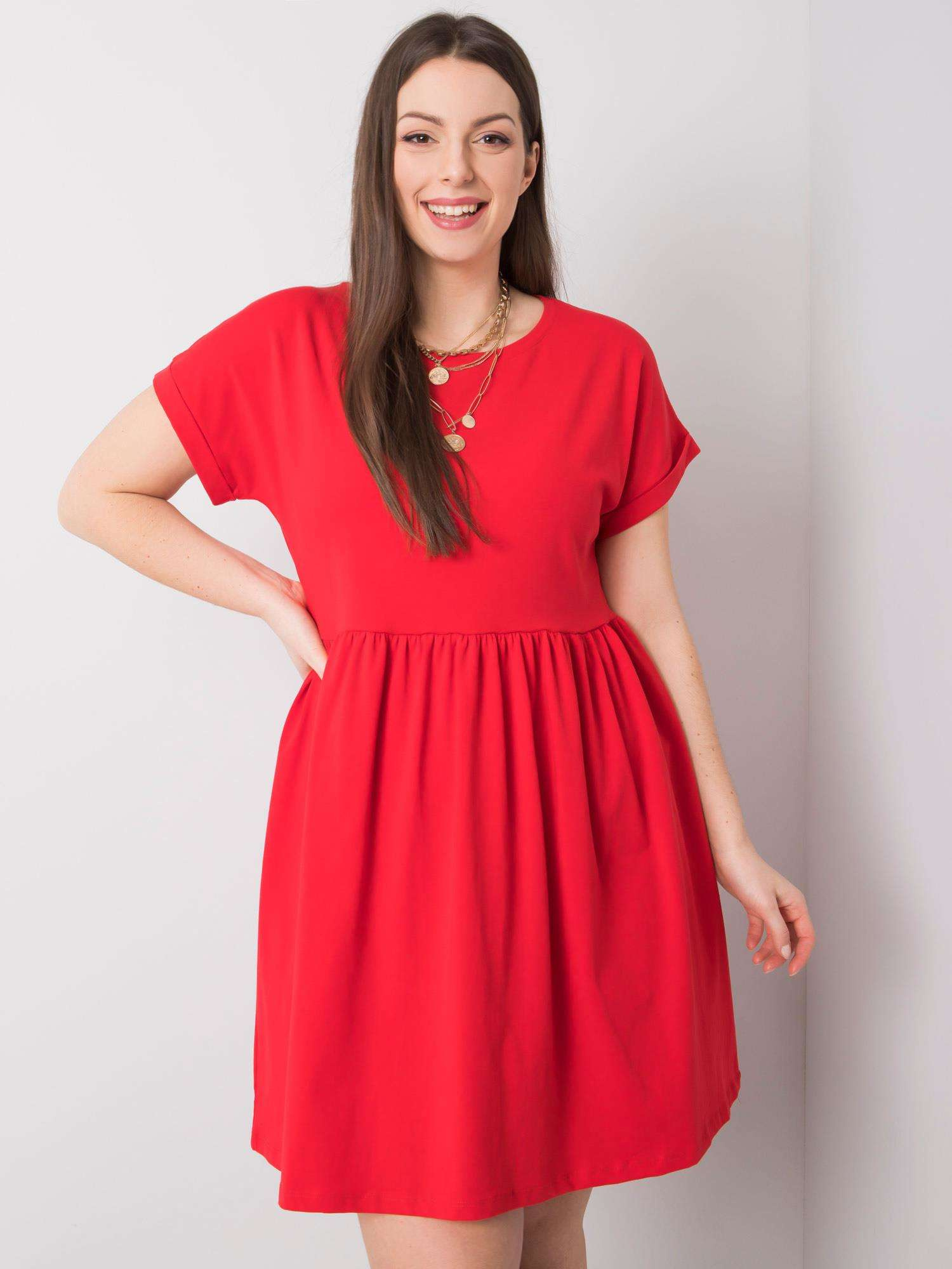 Červené dámske basic šaty -RV-SK-6292.09P-red Veľkosť: 3XL