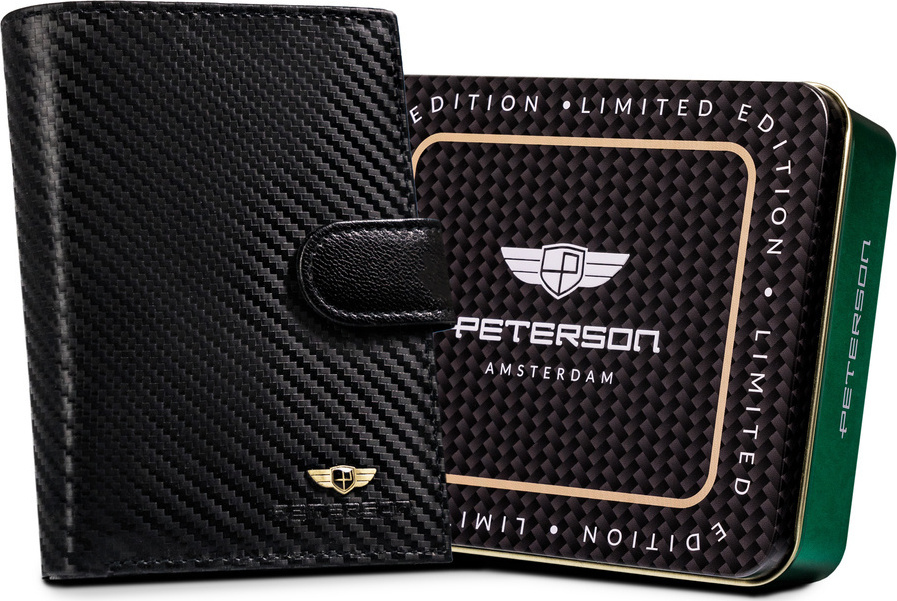 Peterson Čierna kožená pánska peňaženka W056 [DH] PTN 333Z-CA-6600 BLACK Veľkosť: ONE SIZE