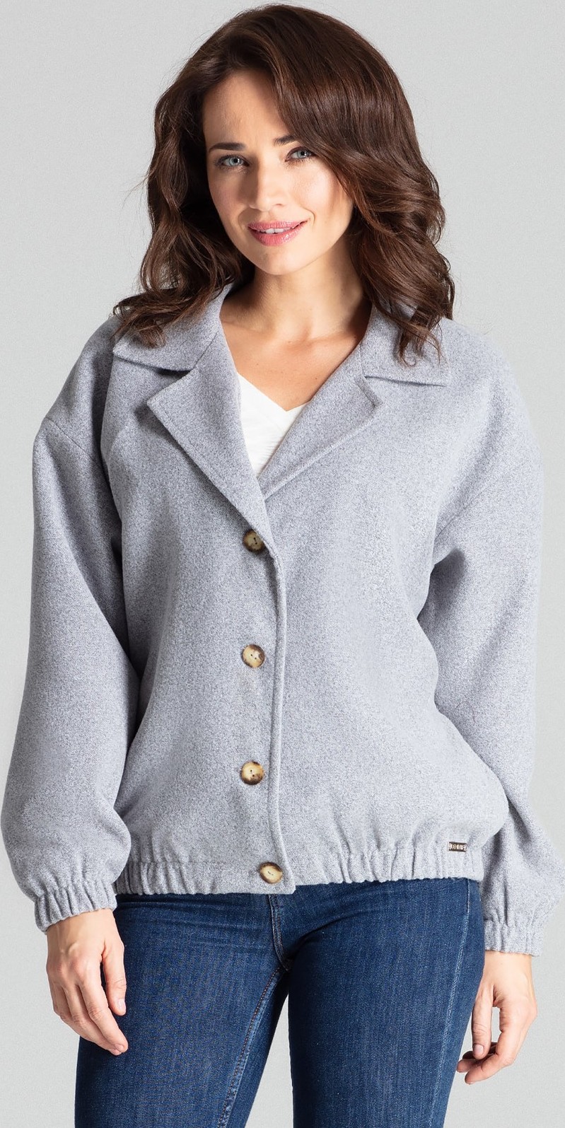 Elegantná bunda s golierom L075 Grey Veľkosť: L/XL