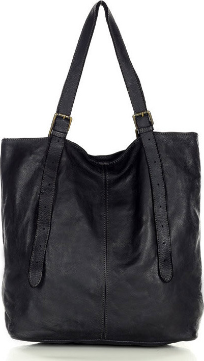 MARCO MAZZINI čierna priestranná kožená shopper kabelka (v201a) Veľkosť: ONE SIZE