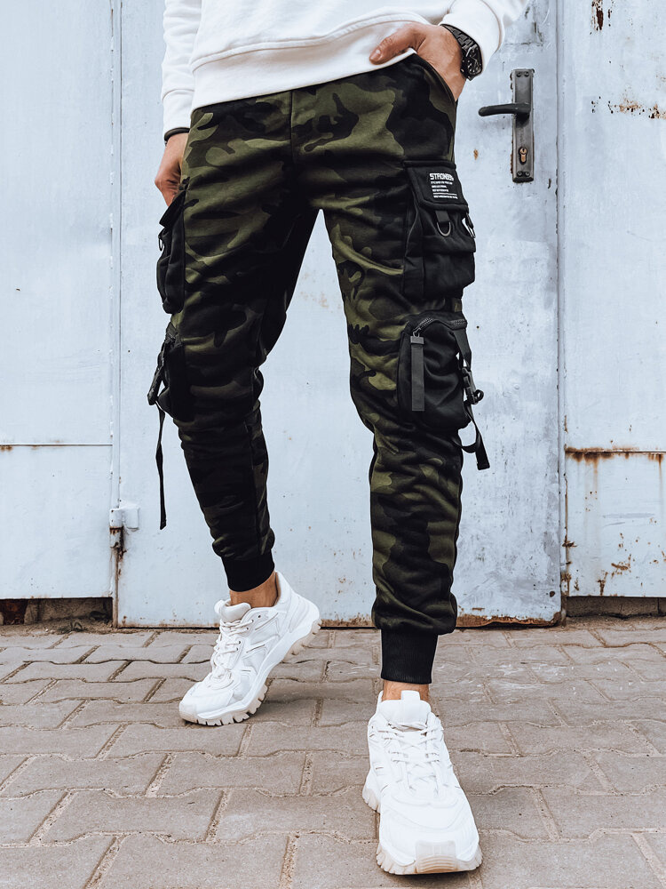 Zeleno-čierne maskáčové cargo tepláky UX4207 Veľkosť: 2XL