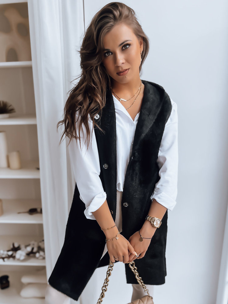 Čierna kožúšková vesta s kapucňou ARTEMI TY3668 Veľkosť: 2XL