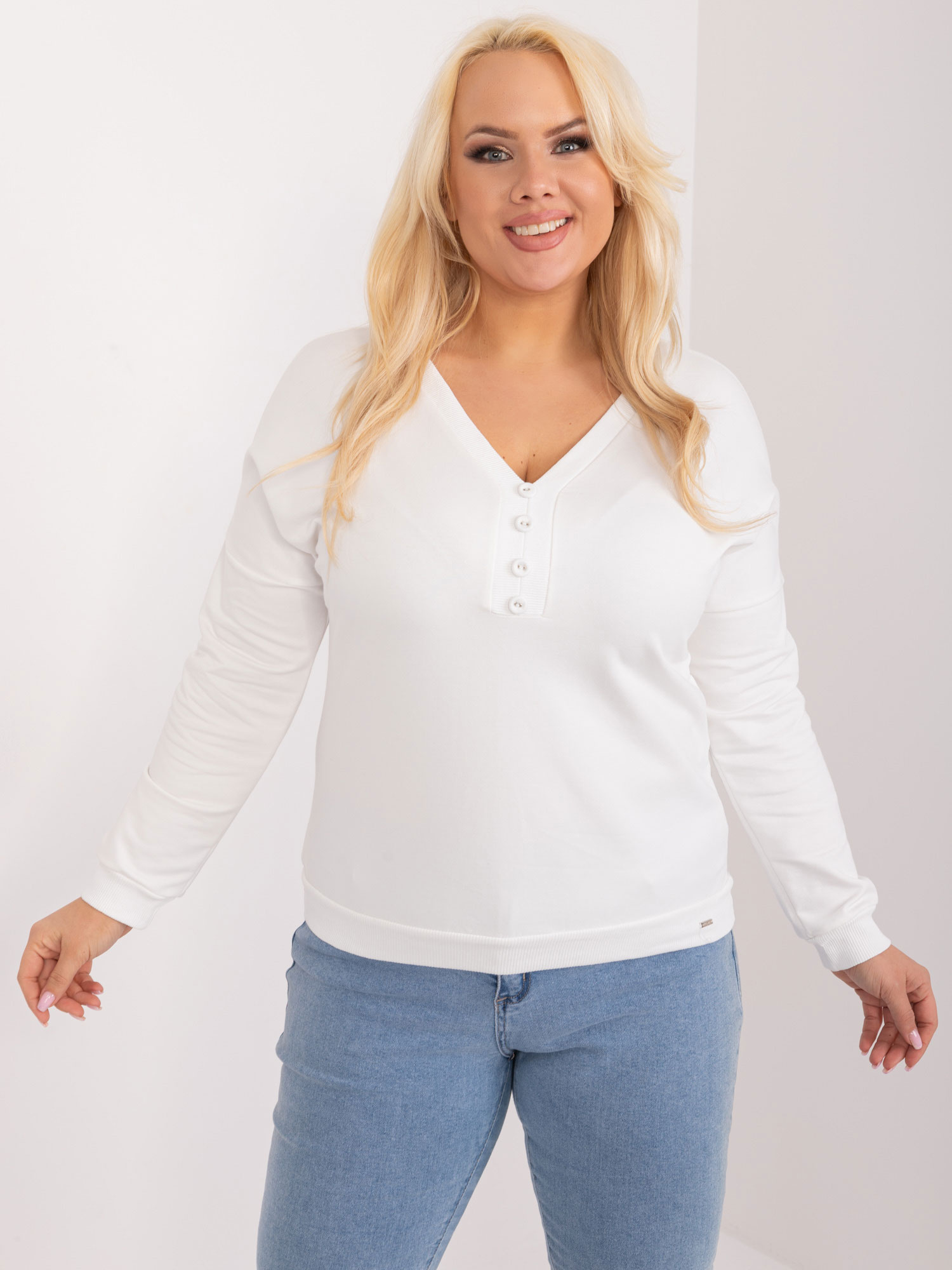 Biele bavlnené tričko s výstrihom RV-BZ-9241.54-white Veľkosť: ONE SIZE