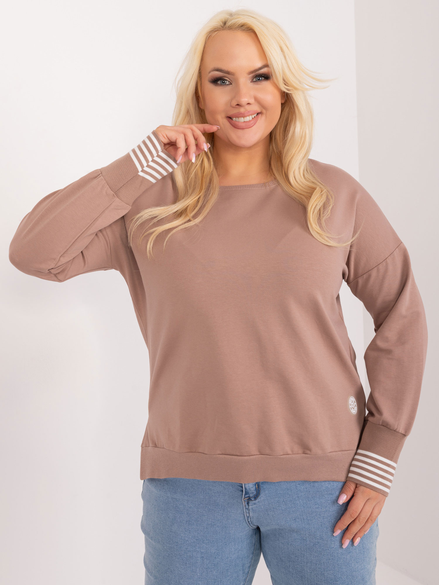Tmavobéžové tričko s dlhým rukávom RV-BZ-9145.02-dark beige Veľkosť: ONE SIZE