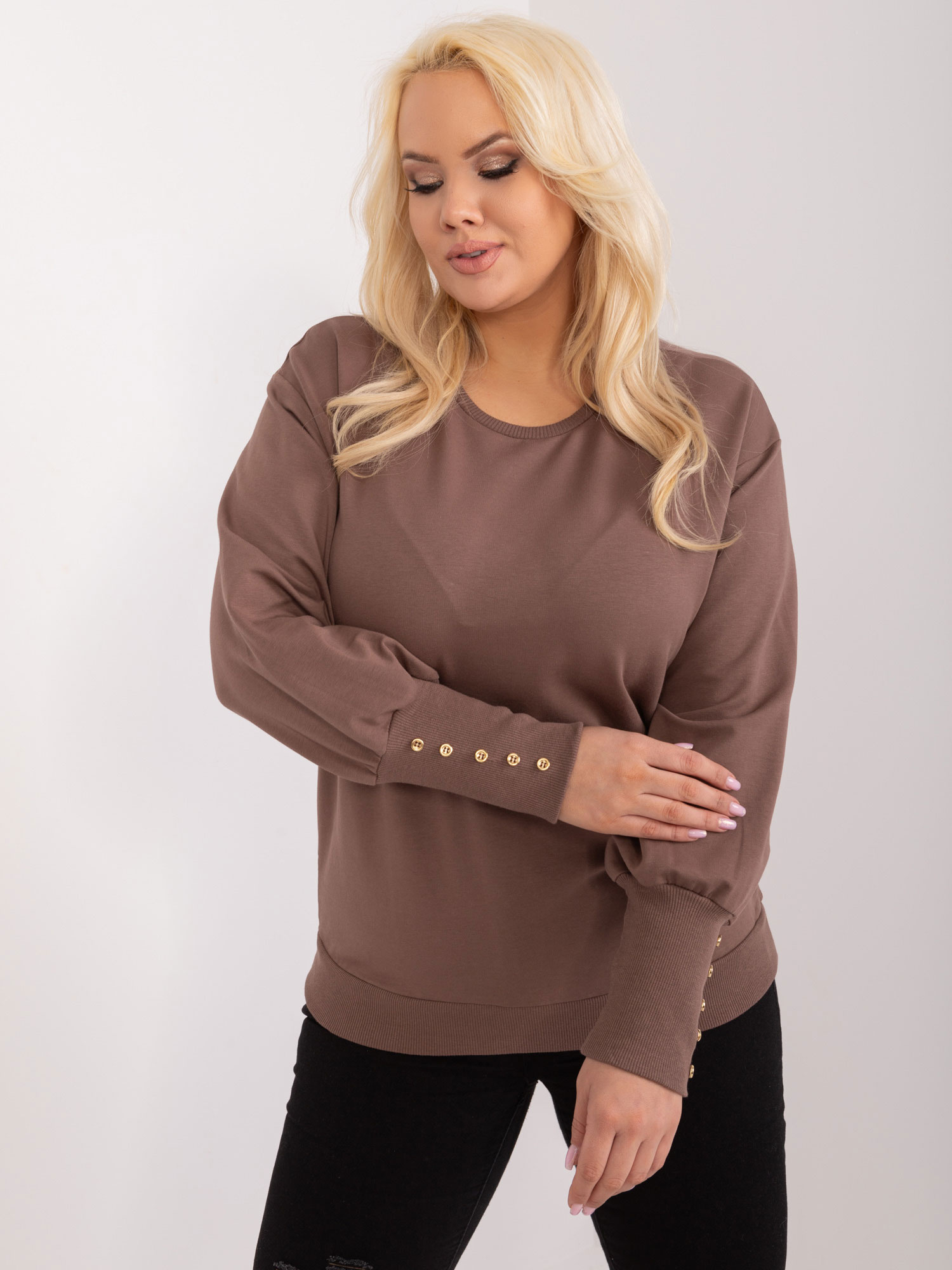 Hnedá mikina s naberanými rukávmi RV-BZ-9227.33X-brown Veľkosť: ONE SIZE
