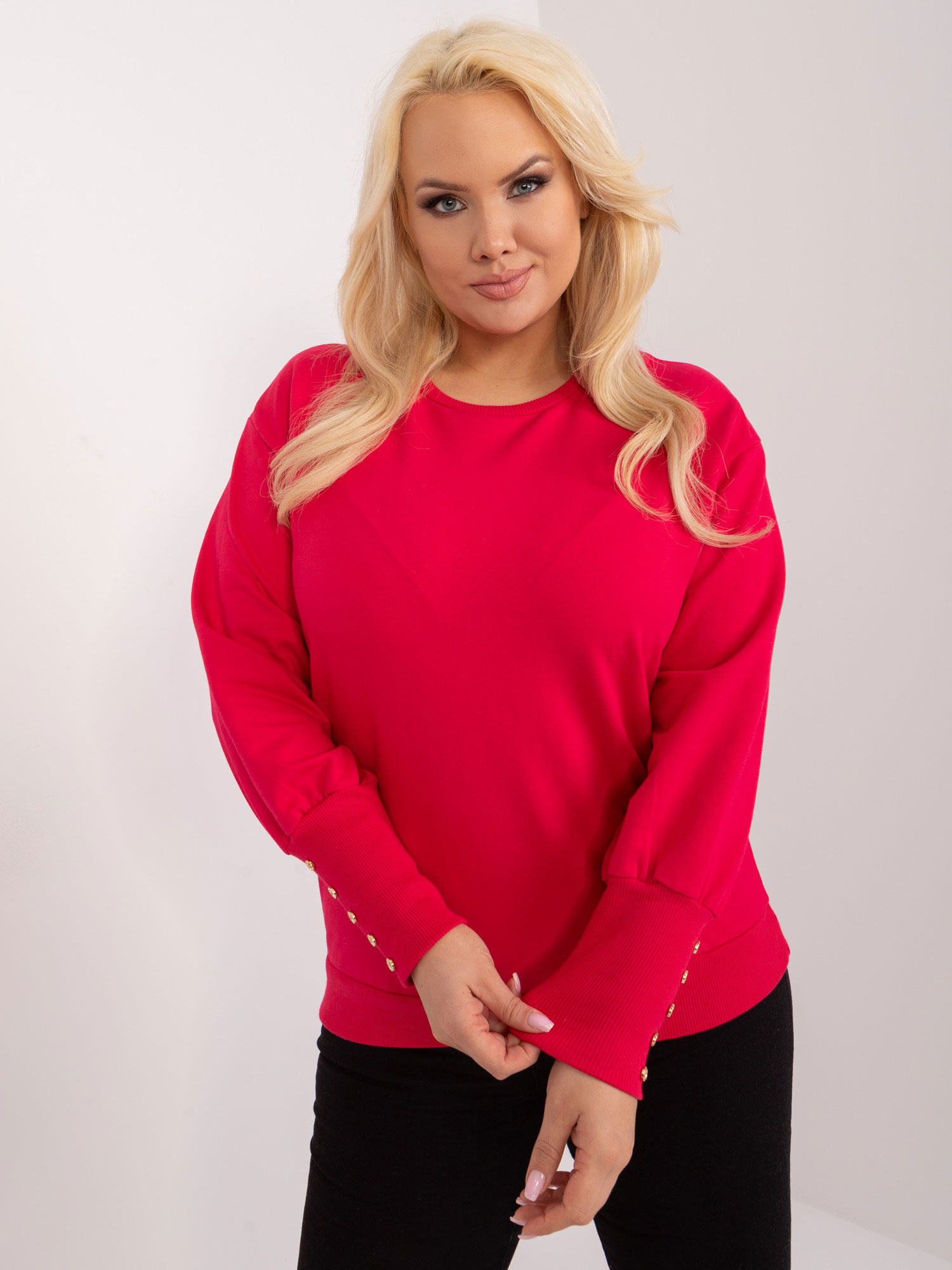 Červená mikina s naberanými rukávmi -RV-BZ-9227.33X-red Veľkosť: ONE SIZE