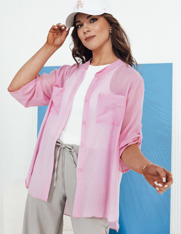 Ružová predĺžená košeľa s vreckami GOLANS DY0425 Veľkosť: ONE SIZE