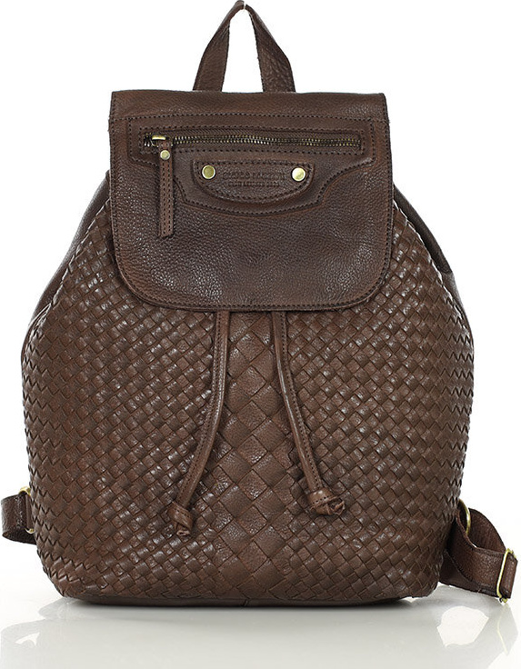 MARCO MAZZINI Pletený kožený batoh - tmavohnedá (VS13c) Veľkosť: ONE SIZE