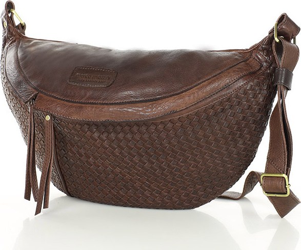 MARCO MAZZINI Tmavohnedá pletená kožená ľadvinka (VS6b) Veľkosť: ONE SIZE