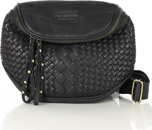 MARCO MAZZINI Kožená pletená crossbody - čierna (VS8a) Veľkosť: ONE SIZE