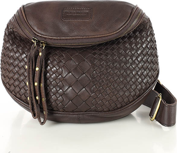 MARCO MAZZINI Kožená pletená crossbody - tmavohnedá (VS8c) Veľkosť: ONE SIZE
