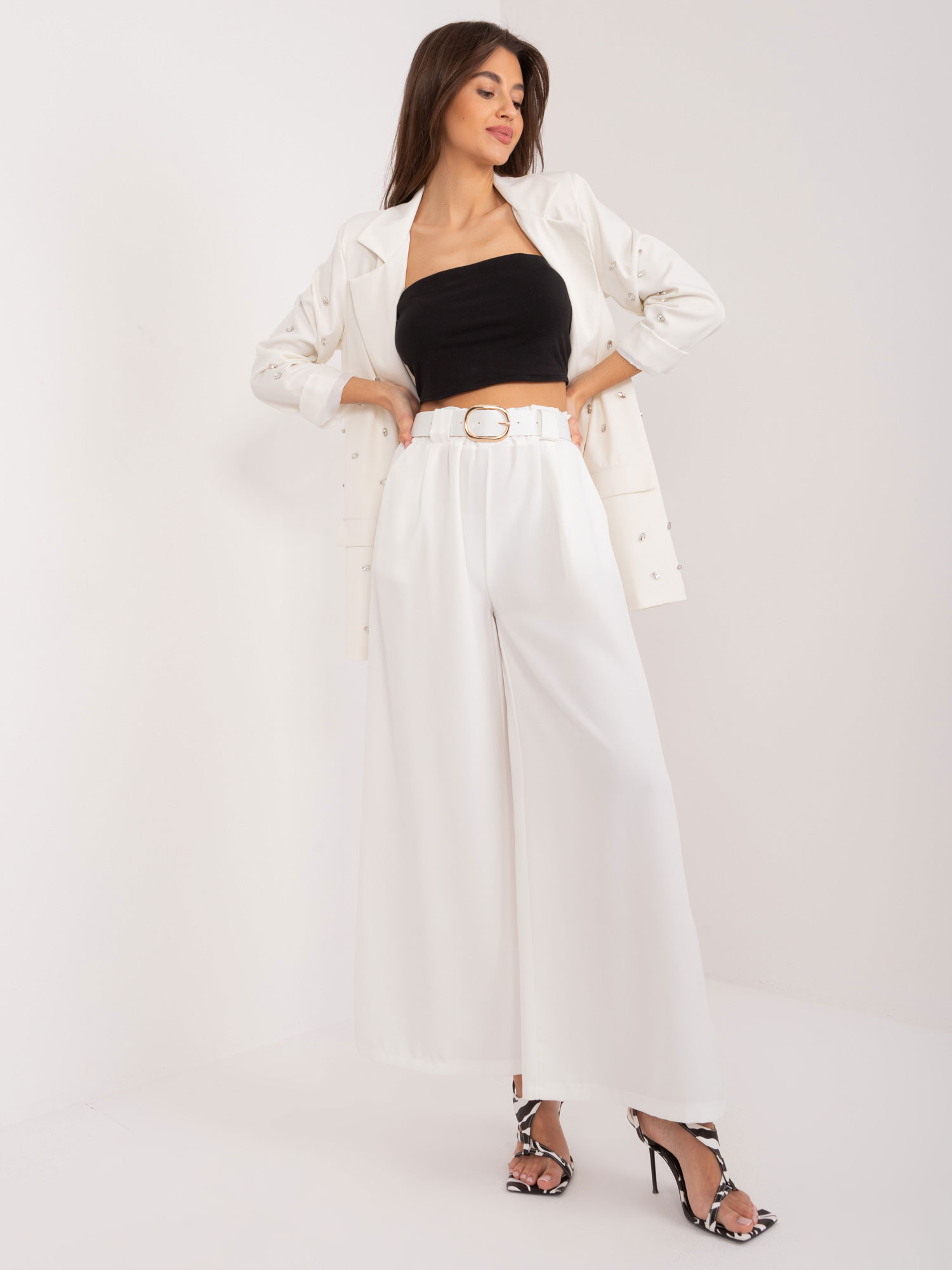 Biele široké nohavice s pásikom DHJ-SP-5583.97-white Veľkosť: ONE SIZE