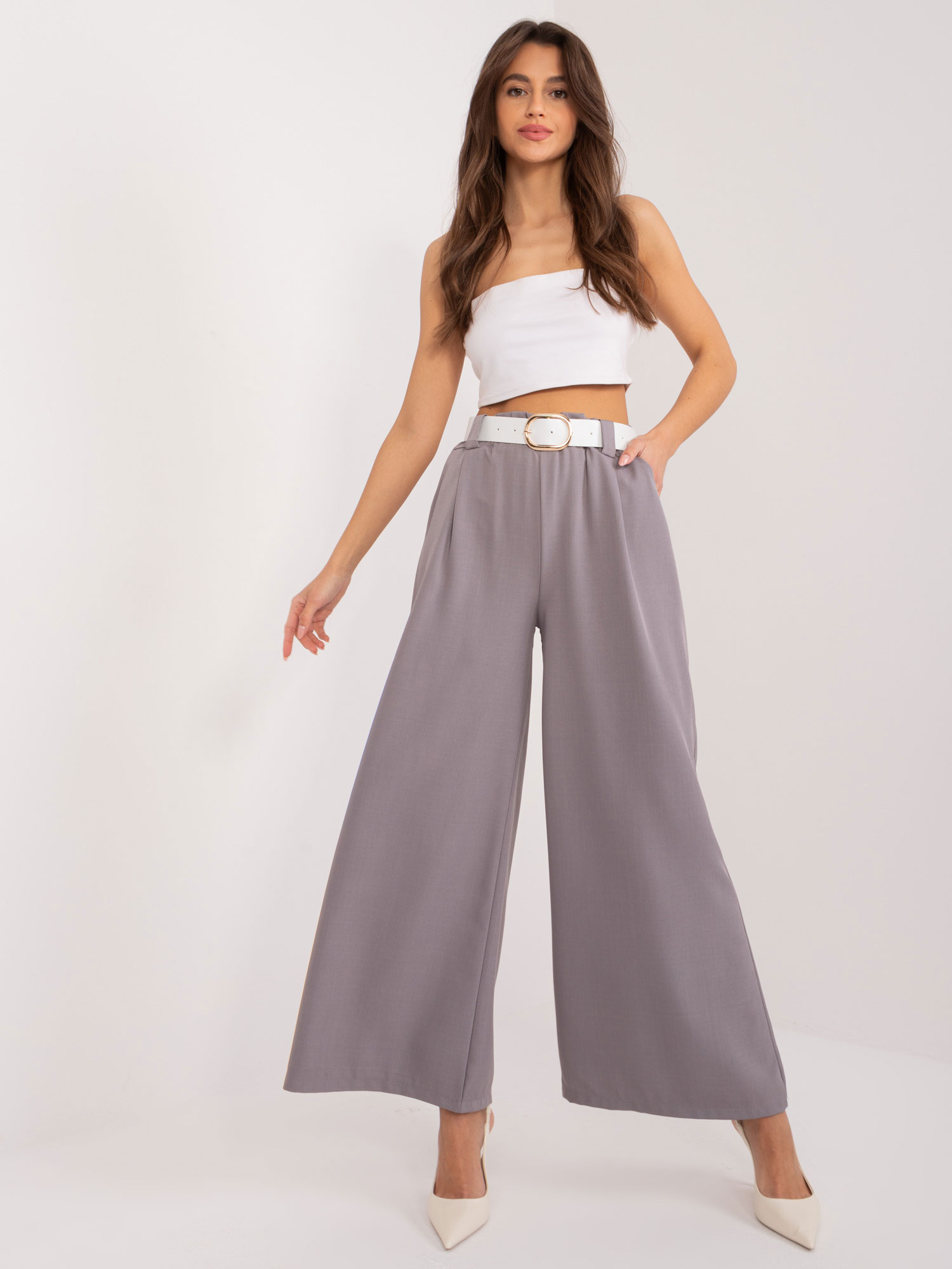 Sivé široké nohavice s pásikom DHJ-SP-5583.97-grey Veľkosť: ONE SIZE