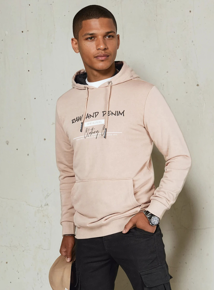 Béžová pánska mikina s nápisom BX5711 Veľkosť: S