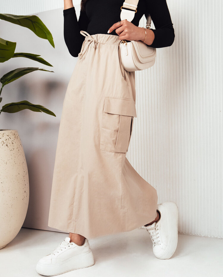 Svetlobéžová maxi sukňa s vreckami a rozparkom MERSALS CY0446 Veľkosť: M