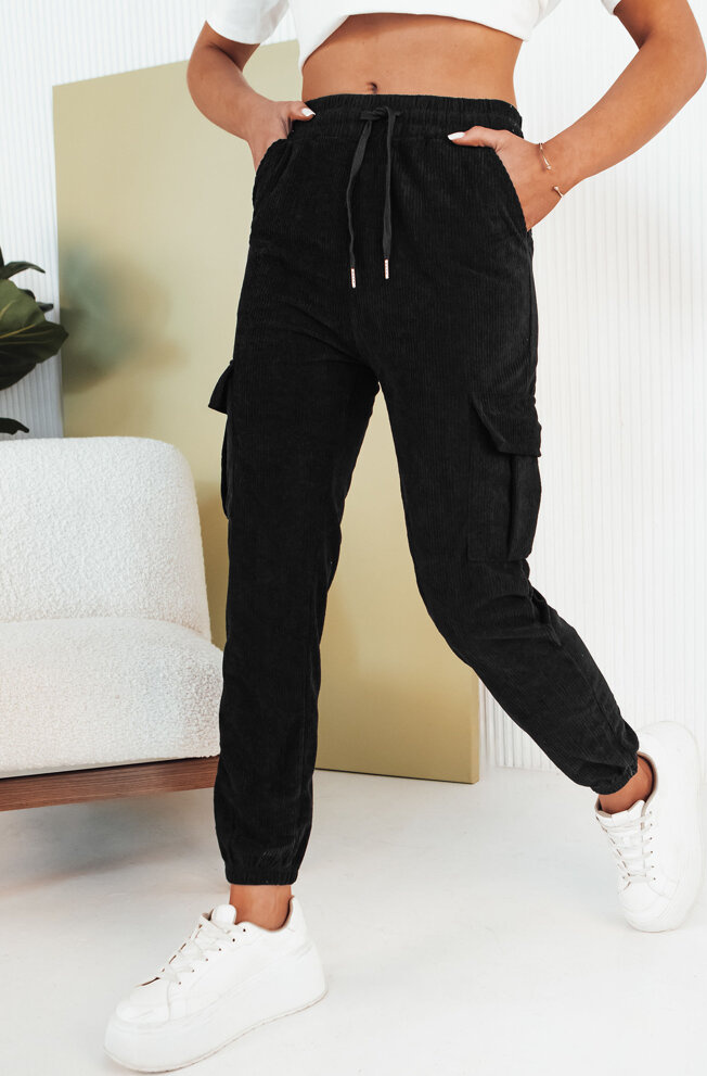 Tmavomodré rebrované tepláky s vreckami FLAYON UY2058 Veľkosť: M/L