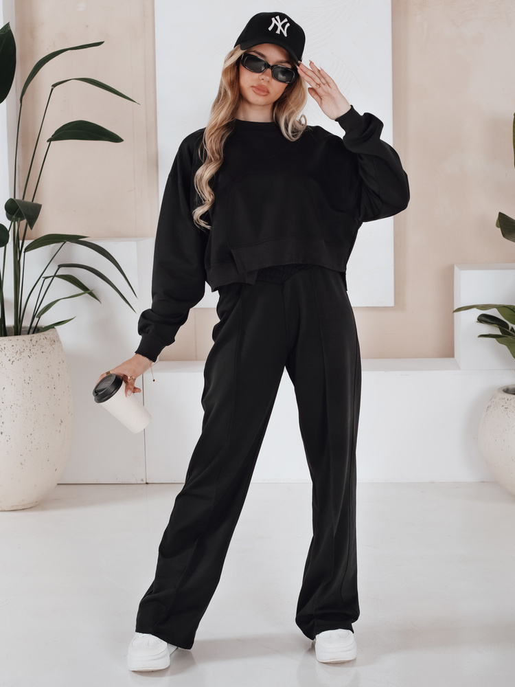 Čierna tepláková súprava širokých nohavíc a crop mikiny RINGY AY1017 Veľkosť: S