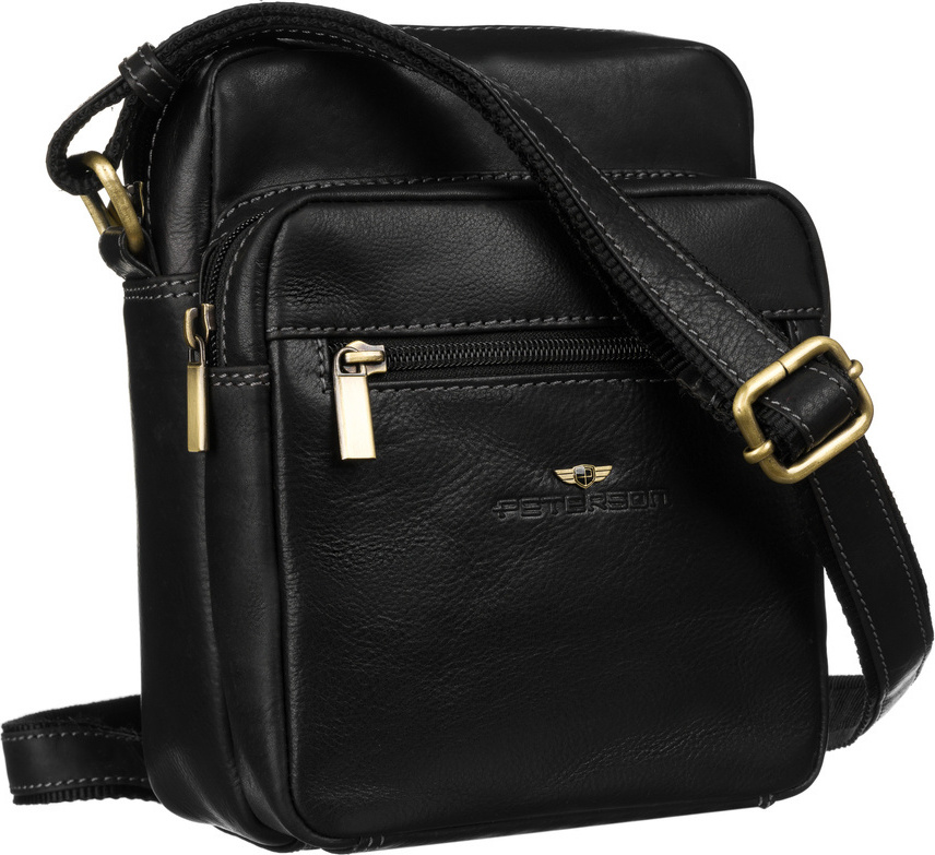 Peterson Čierna kožená pánska messenger taška [DH] PTN TB-011-COM BLACK Veľkosť: ONE SIZE