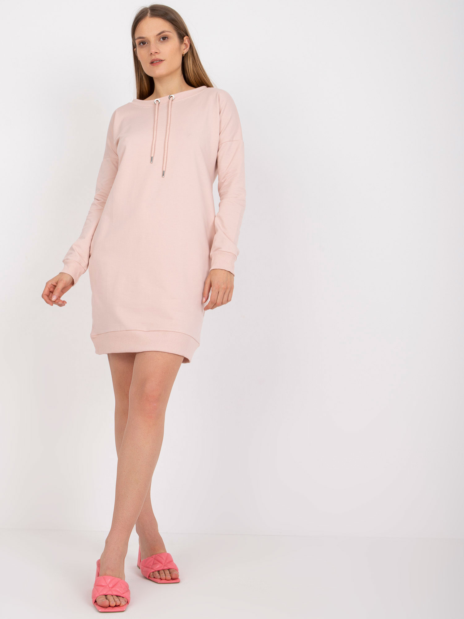 Svetloružové mikinové šaty -AP-SK-A-006.73-light pink Veľkosť: M