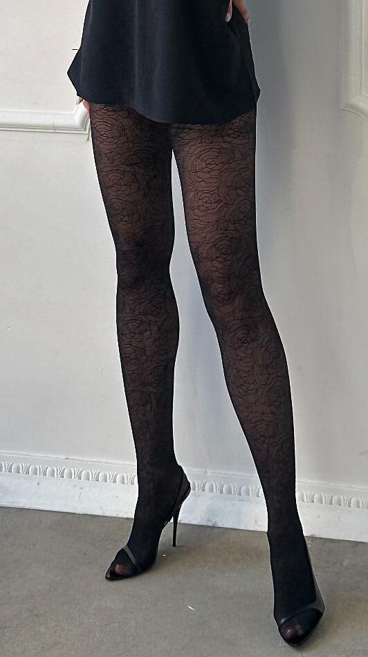 Veneziana Čierne silonky so vzorom ruží Gloria 20 den 5-XL Veľkosť: XL