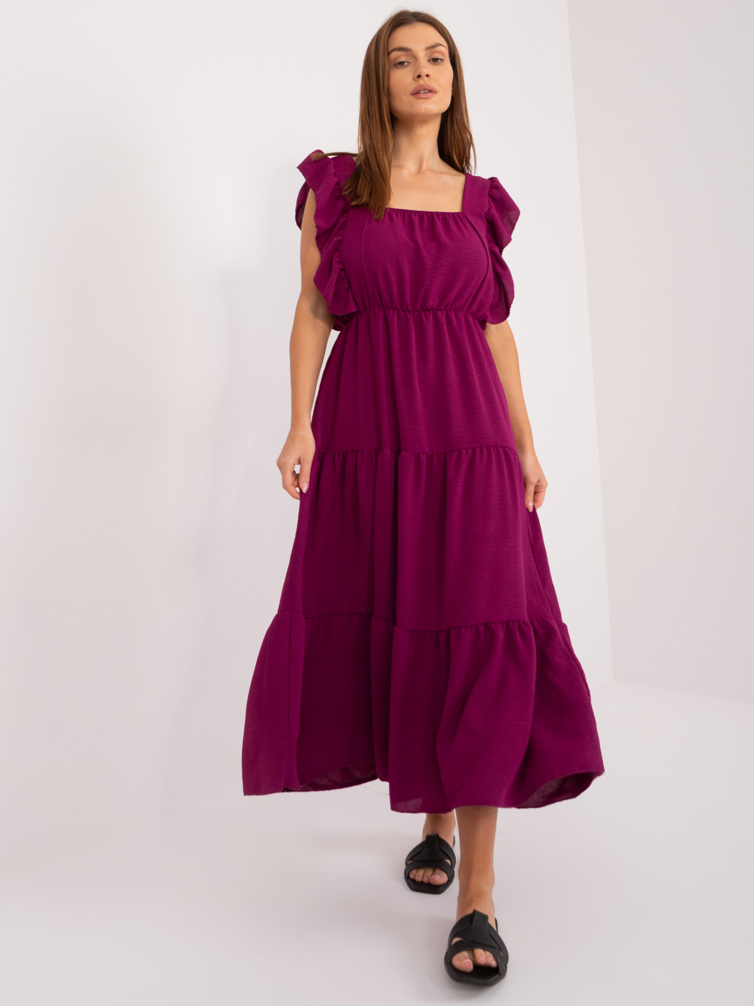 Fuchsiové voľné šaty s volánmi -DHJ-SK-8352.04-fuchsia pink Veľkosť: ONE SIZE