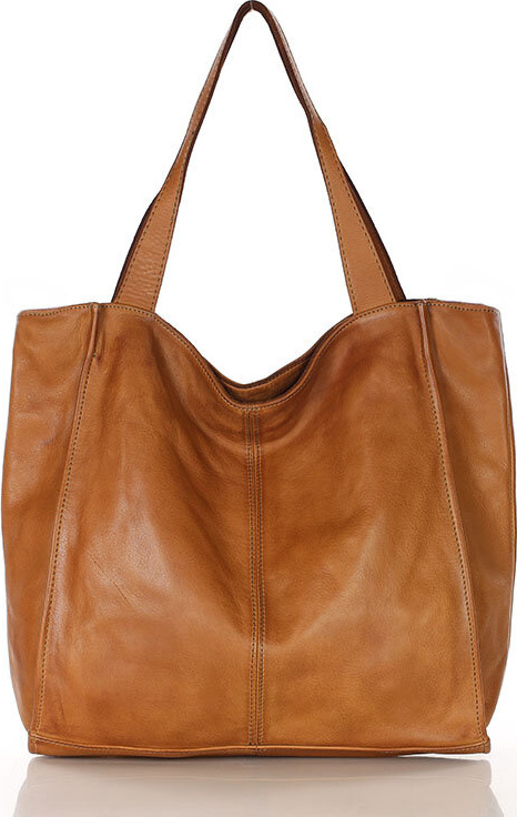 MARCO MAZZINI Camel kožená shopper kabelka (v102f) Veľkosť: ONE SIZE