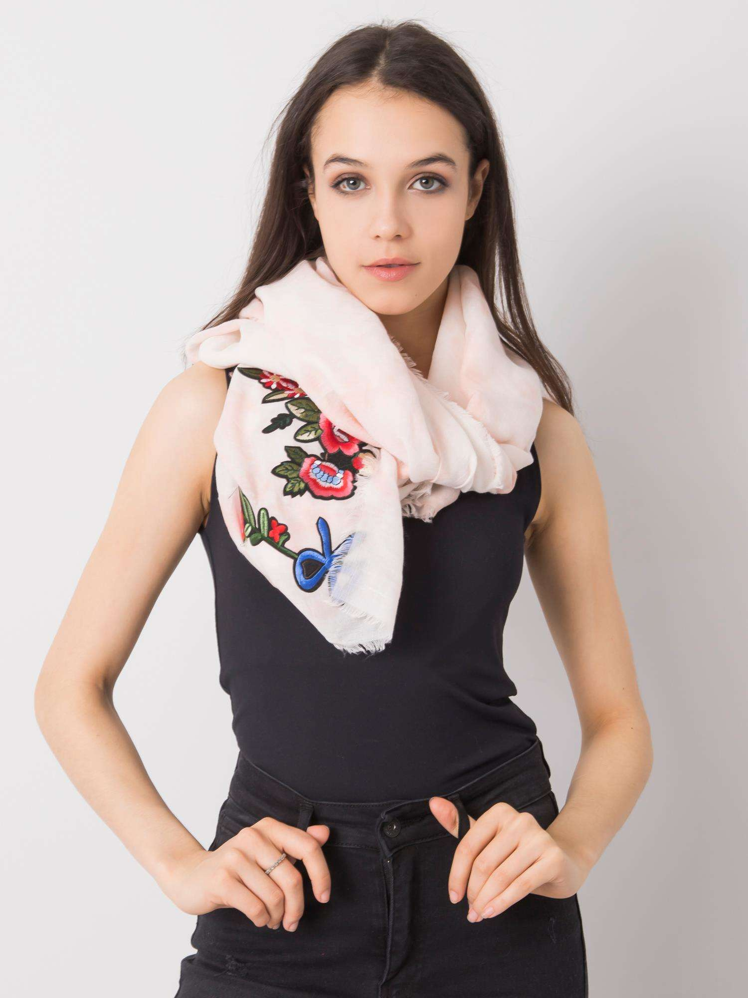 Broskyňová šatka s výšivkou AT-CH-ENEC-114-peach Veľkosť: ONE SIZE