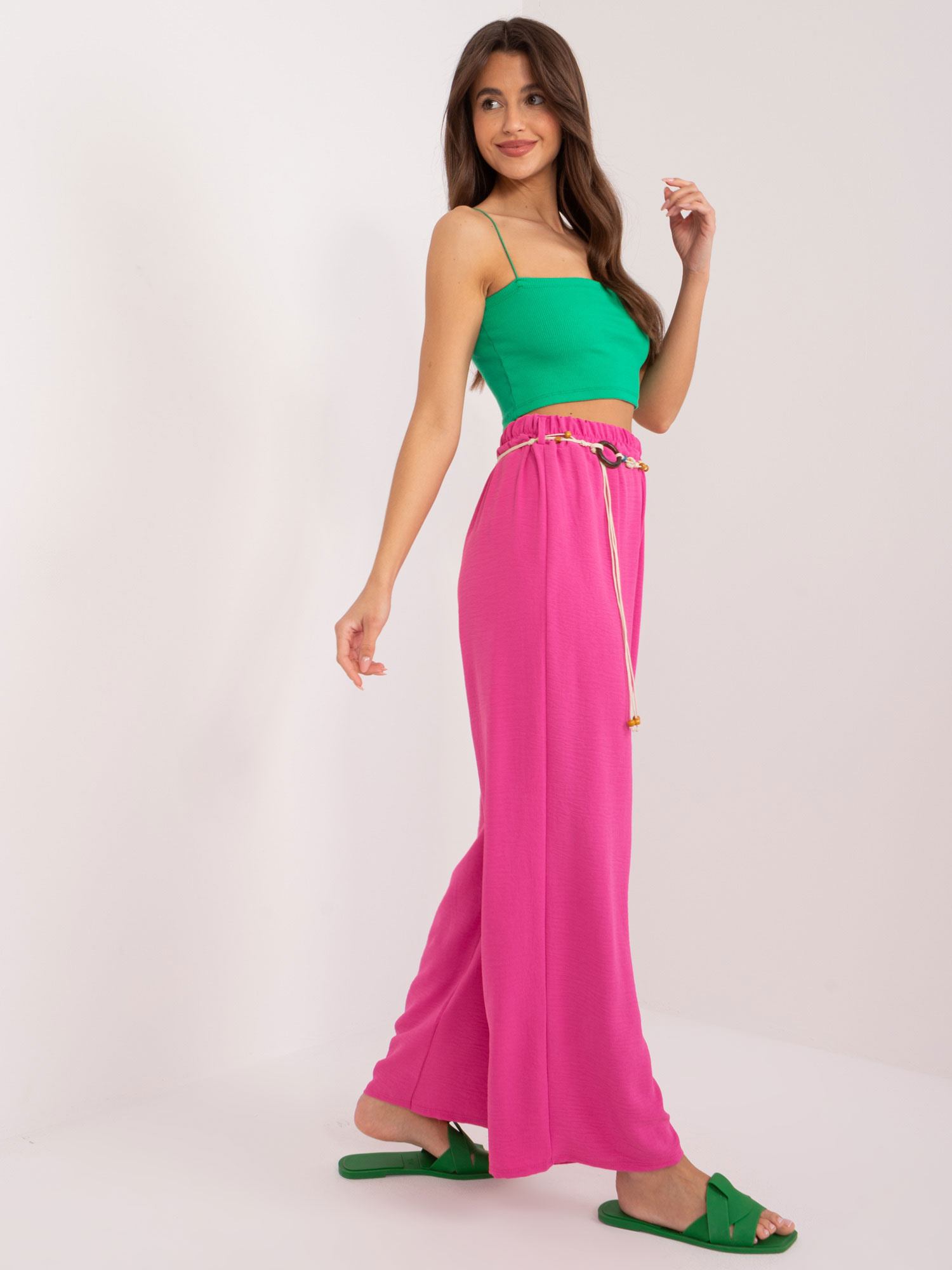 Tmavoružové rovné nohavice s vysokým pásom DHJ-SP-8927.19-dark pink Veľkosť: ONE SIZE