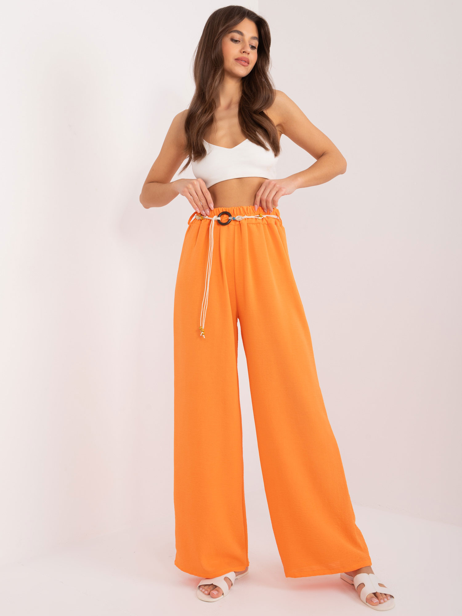 Oranžové rovné nohavice s vysokým pásom DHJ-SP-8927.19-orange Veľkosť: ONE SIZE