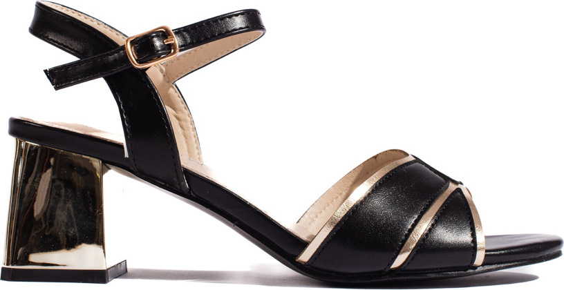 Čierno-zlaté sandále na stĺpikovom podpätku GD-FL1133B/GO Veľkosť: 38