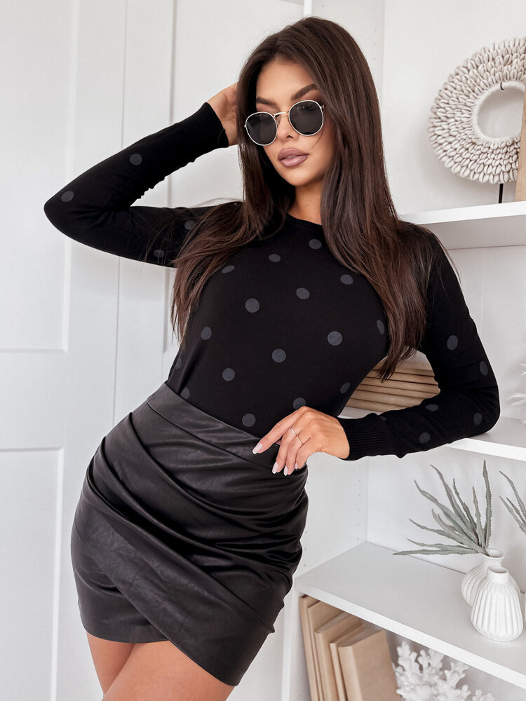 Čierny sveter so šedými bodkami ATHENA MY2054 Veľkosť: ONE SIZE