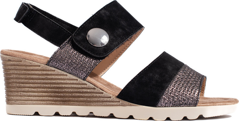 Dámske sandále na kline na suchý zips - čierno-strieborné 2739B Veľkosť: 37