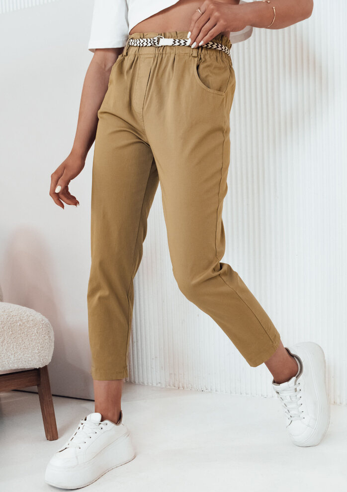 Hnedé rovné nohavice s pásikom ERLON UY2029 Veľkosť: ONE SIZE