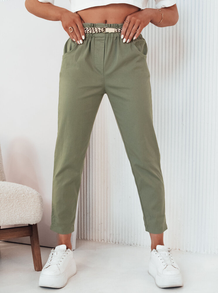 Khaki rovné nohavice s pásikom ERLON UY2100 Veľkosť: ONE SIZE