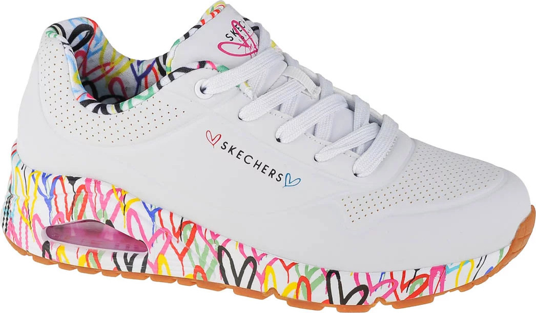 Biele tenisky s farebnou platformou Skechers Uno-Loving Love 155506-WHT Veľkosť: 36
