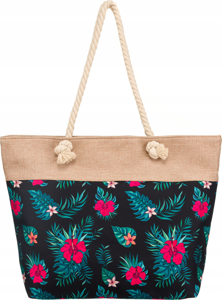 Čierno-ružová vzorovaná plážová taška 2019 Veľkosť: ONE SIZE