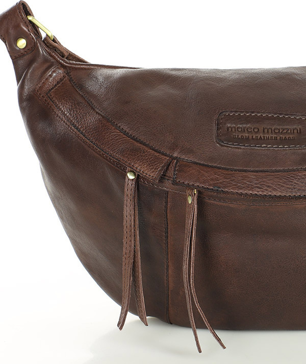MARCO MAZZINI tmavočierna kožená crossbody taška/ľadvinka (VS6e) Veľkosť: ONE SIZE