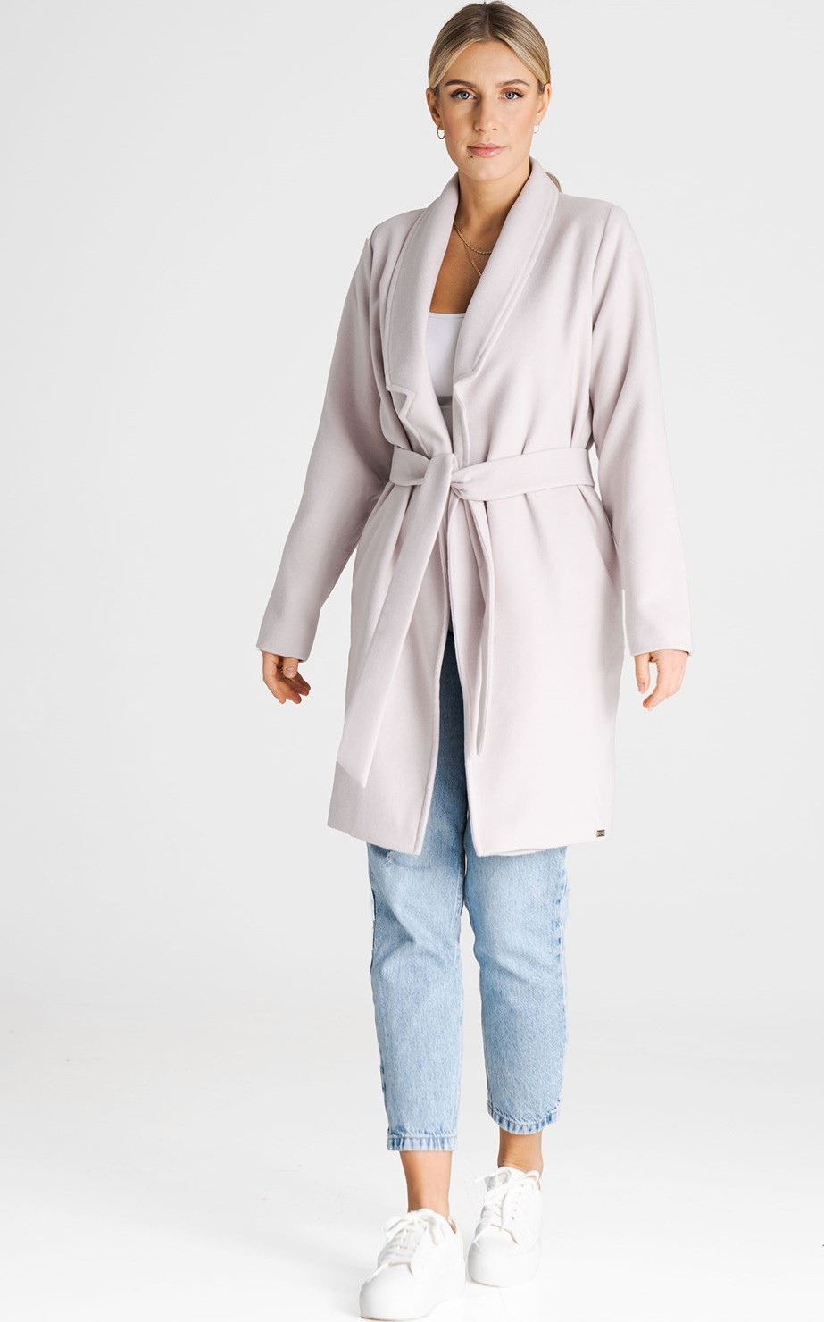 Svetlobéžový kabát s pásikom M990 Beige Veľkosť: L