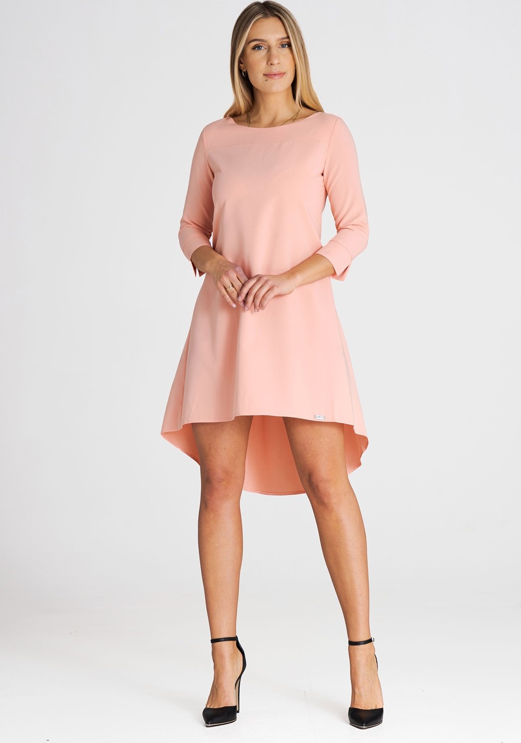 Svetloružové elegantné asymetrické šaty M988 pink Veľkosť: S