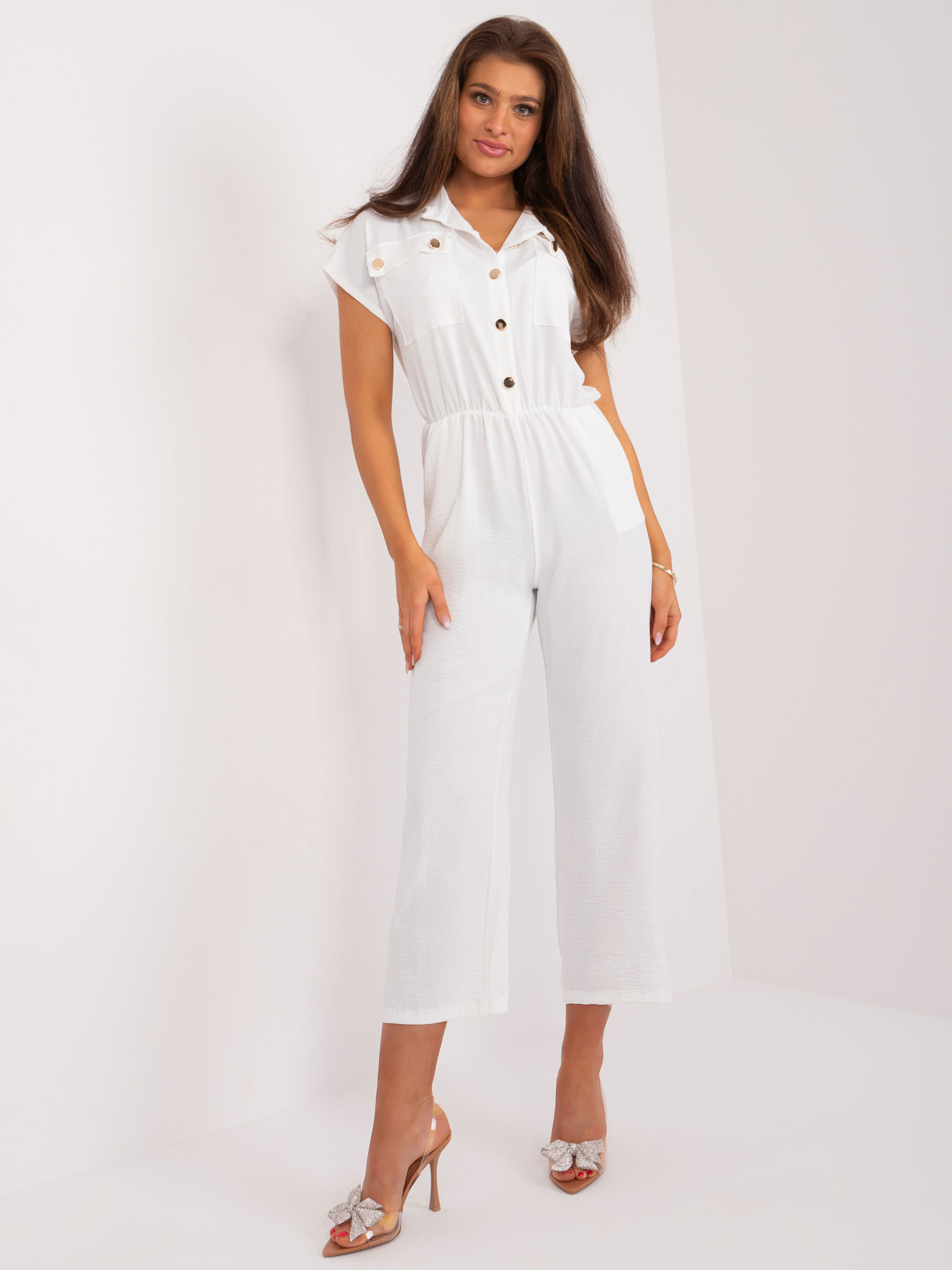 Biely elegantný overal dlhých nohavíc a krátkeho rukáva DHJ-KO-17698.54-white Veľkosť: ONE SIZE