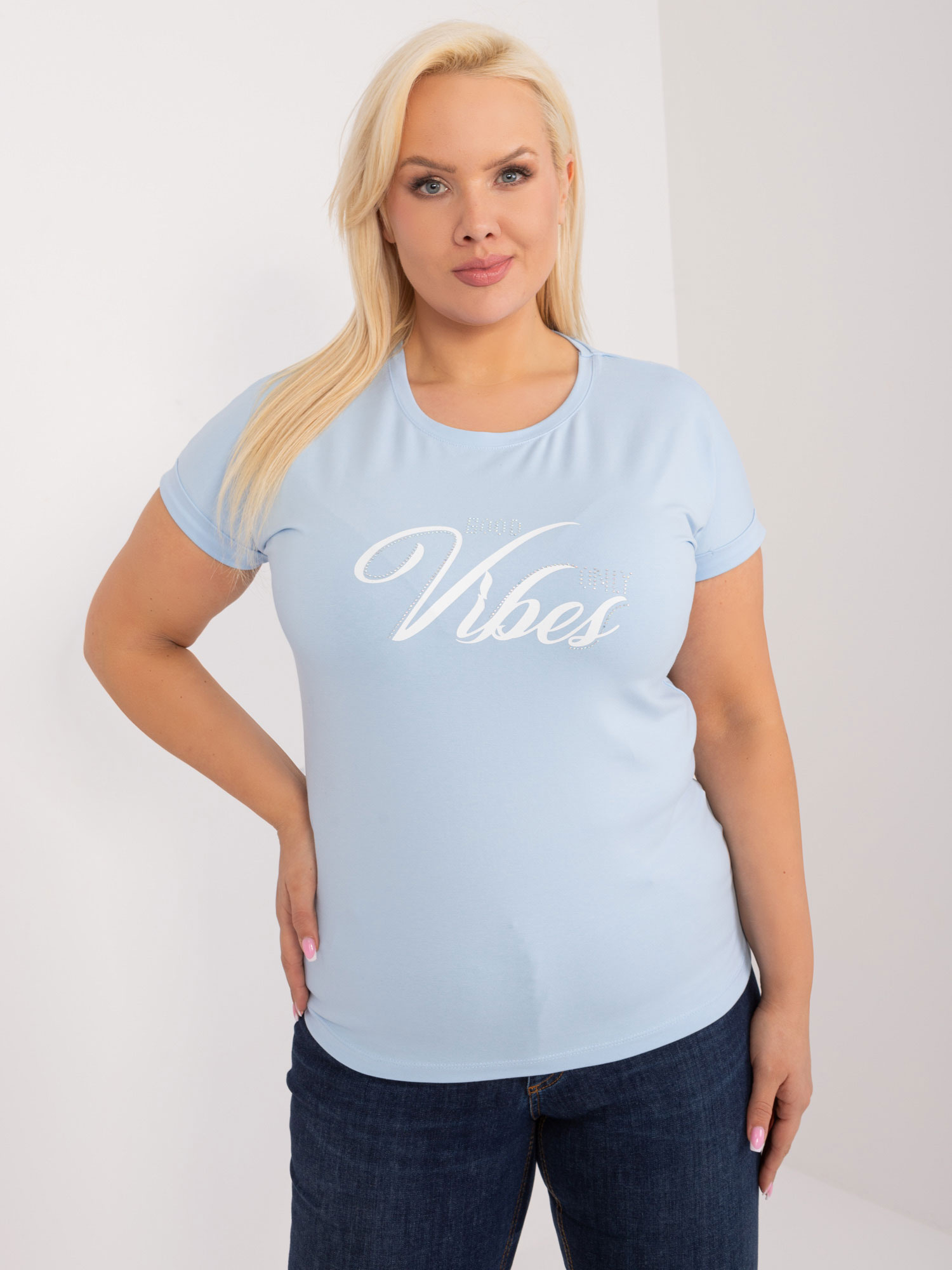 Svetlomodré tričko s nápisom VIBES RV-TS-9475.60-light blue Veľkosť: ONE SIZE