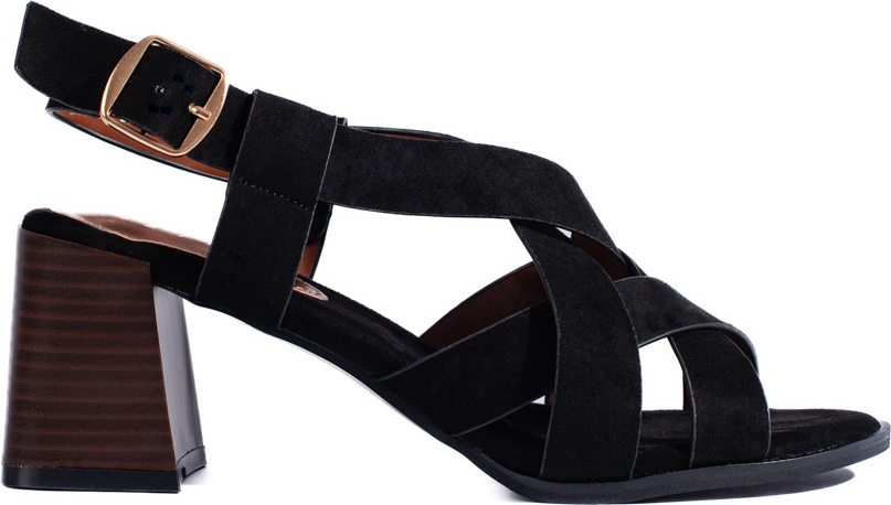 Čierne semišové sandále na stĺpiku RR15B Veľkosť: 36