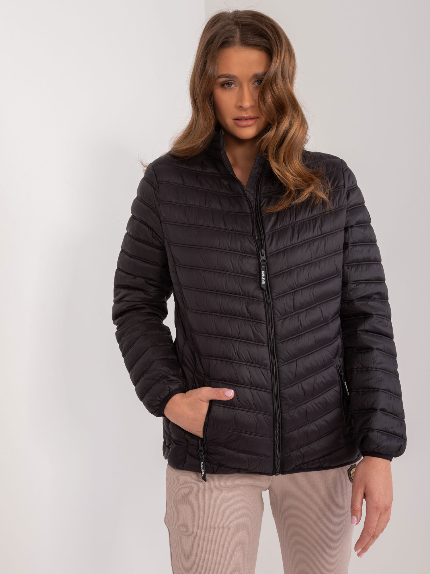 Čierna prešívaná bunda bez kapucne -D50076XB44536A3-black Veľkosť: L
