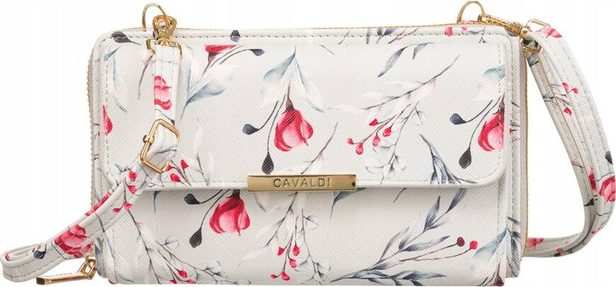 4U Cavaldi Bielo-červená kvetovaná prešívaná peňaženka s odnímateľným popruhom M688 M-19 Veľkosť: ONE SIZE